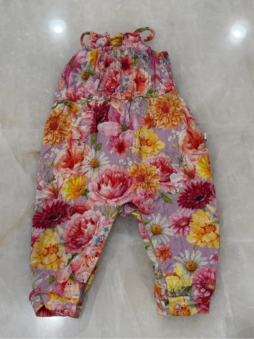 Posh Peanut Floral tank romper -Lavender multi flowers